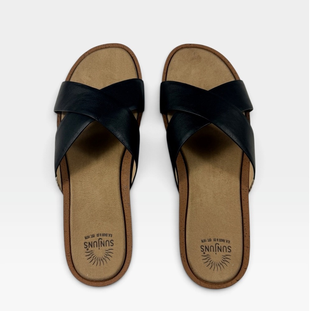 G.H. Bass Sunjuns Stella Slide Womens 9.5 Black Leather Crisscross Sandal NEW